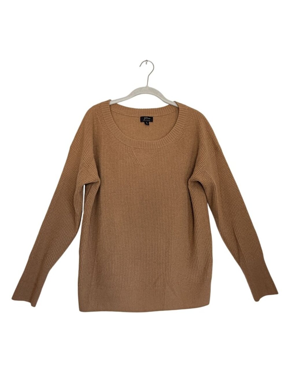 J.Crew Everyday Cashmere Waffle Stitch Knit Pullover Sweater in Camel - Sz M